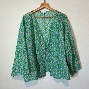 Wray NYC Green Rosebud Floral Libra 3/4 Sleeve Grommet Top Women's Size 5XL